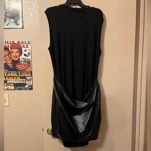 Cider Black Mini Dress with Faux Leather Detail